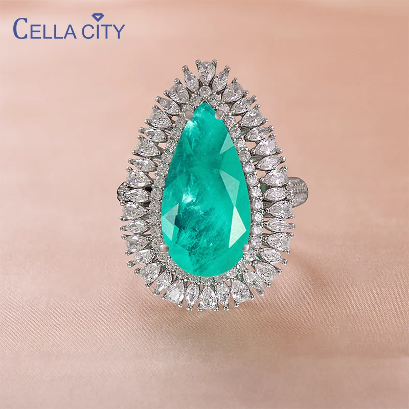 

Cellacity Luxury 925 Sterling Silver Ring With 10*20mm Water Drop Shape Paraiba Gemstone For Charm Lady silver fine jewelry