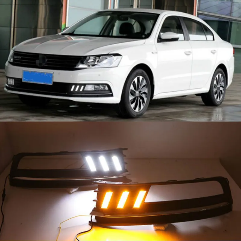 1 Pair  For Volkswagen VW Lavida 2015-2017 with Yellow Trun Signal Light Blue Night Lamp LED DRL Daytime Running Light