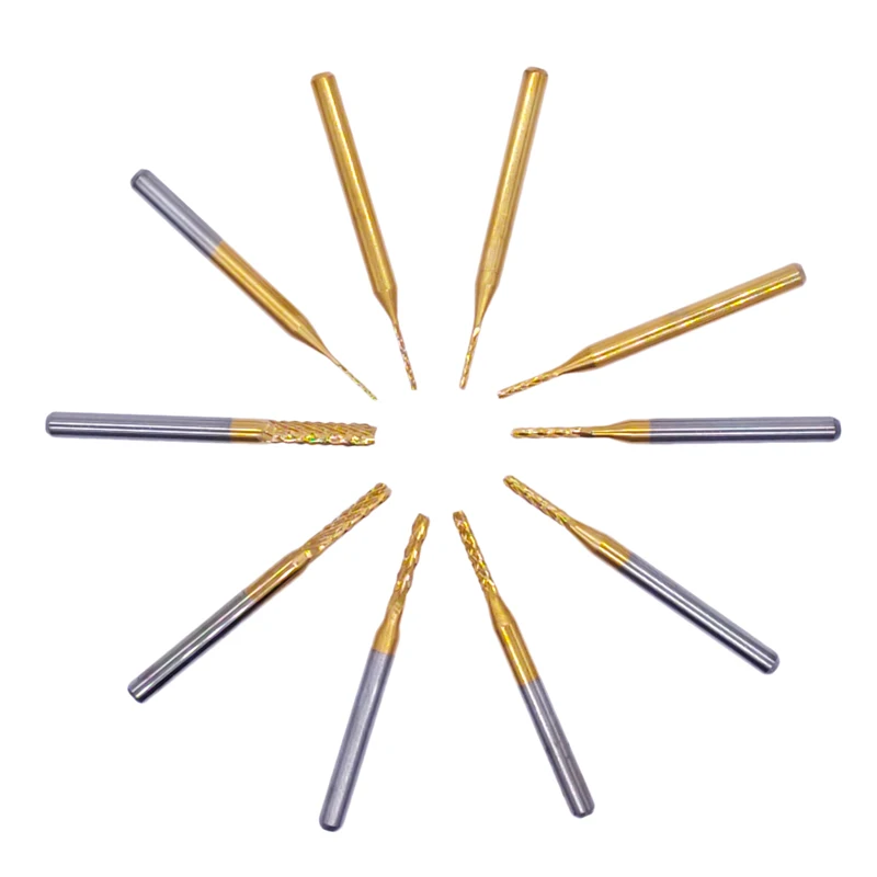 Imagem -02 - Carbide Pcb Mill Milling Cutter Grupo Pcb Machine Gravação Bit End Mill Fresa para Metal 3.175 mm Shank 10 Pcs 0.63.175 mm