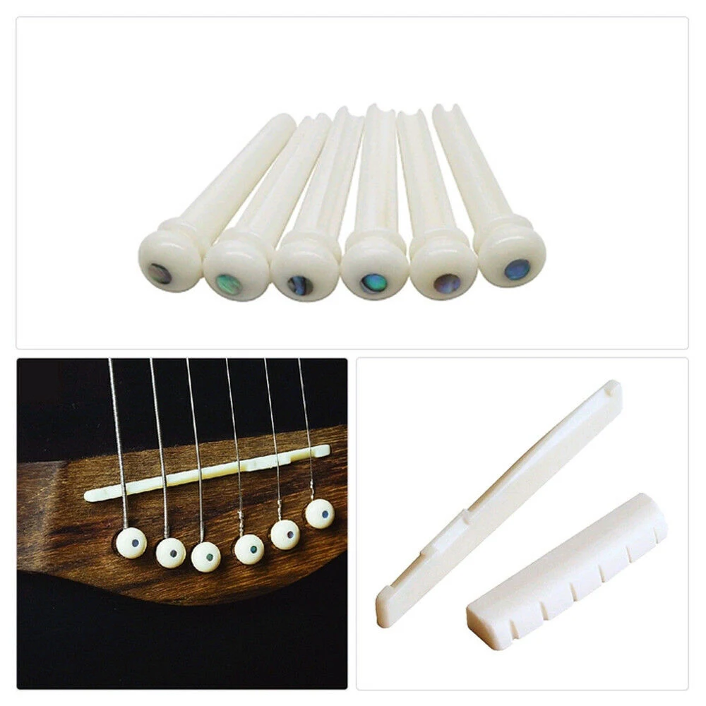 6-String Guitar Bridge Pins Saddle Nut Acoustic Tailpiece Portable White Black Plastic Guitar Accessories