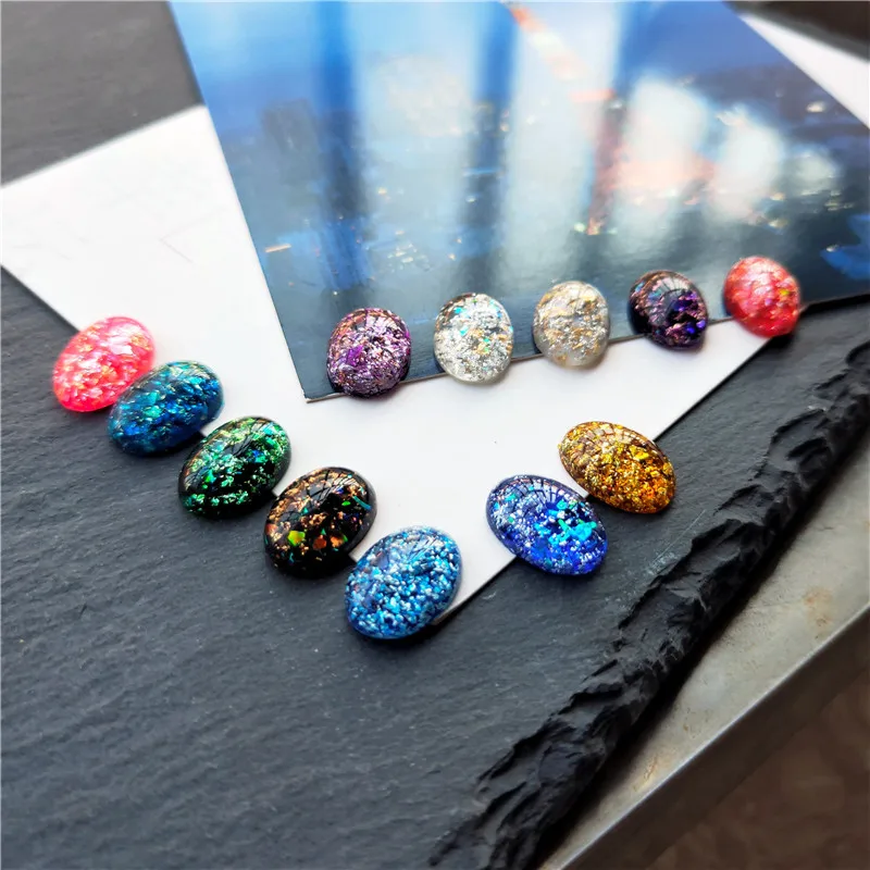 20pcs/lot Resin Colorful Foil Cabochon 10x14 13x18mm Oval Plastic Embellishment cabs Bead for DIY Jewelry Making Accessories