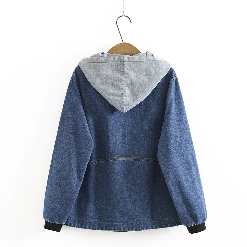 Women Clothing Coats Plus Size Autumn New Loose Casual Hooded Denim Jacket Female 873