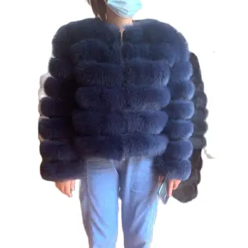 Abrigo de piel auténtica para mujer, chaqueta de lana natural grande, abrigo de piel de zorro, chaleco desmontable de manga larga, cálido para la calle, invierno, 2021