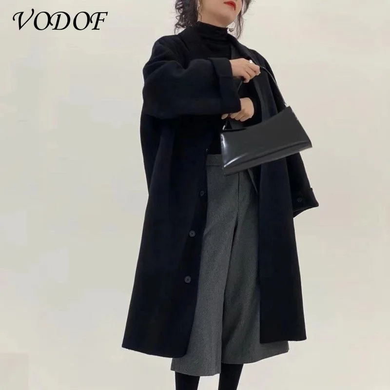 2021 Spring Women Coat Woman Long Coat Fashion Korean Preppy Style Retro Versatile Windbreaker Casual Warm Woolen Coat Oversize