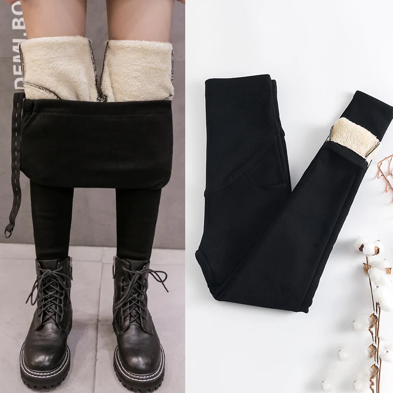 Pregnant women lambs wool feet pants magic pants holds outside abdominal pants to wear to keep warm winter pencil pants leisure