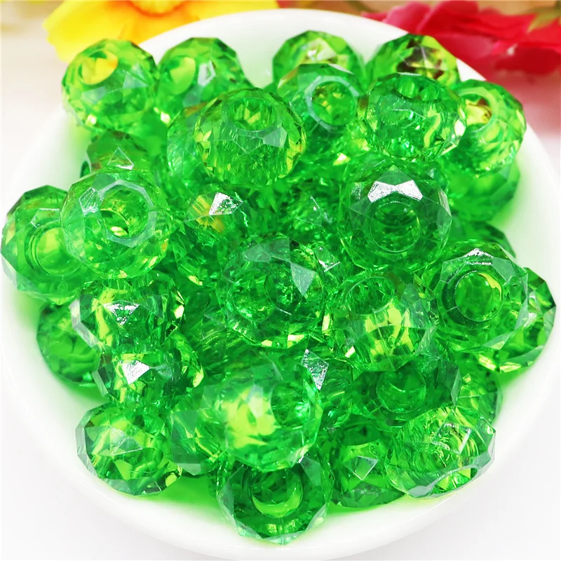 10Pcs Mixed Color Cut Faceted Resin European 5mm Large Hole Beads Slide Chain Chain Spacers Fit Bracelet Women Earrings