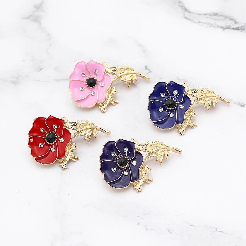 Vintage Poppy Flower Enamel Brooch Red Blue Pink Purple Flowers Buckle Pins Clothes Bag Accessories Warrior Memorial Friend Gift image 5