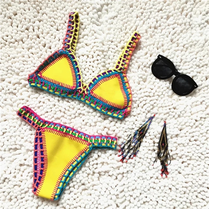 

Sexy Bandage Brazilian Crochet Swimsuit Bikinis Women Swimming Suit Swimwear Summer Beach Patchwork Biquini Thong