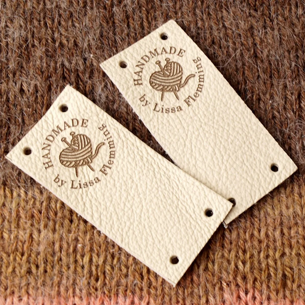 100PCS Custom Logo Leather Labels, Personalised Text Leather Tags for Knitting, personalized garment branding labels Tags