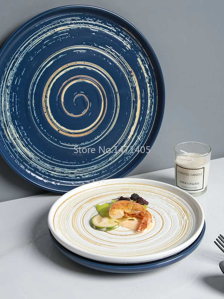 Japanese Hand-painted Creative Ceramic Household Dessert Plate Fruit Plate Fish Plate Steak Plate Round Flat Plate Shallow Plate