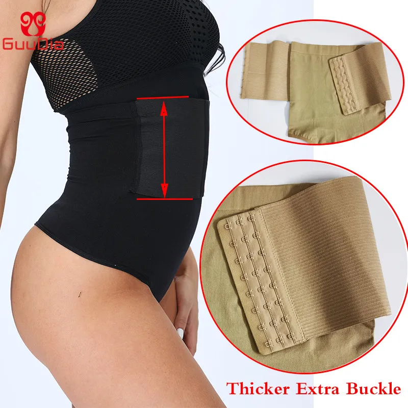 GUUDIA High Waist Tummy Control Sexy Thong Shapers Women Control Panties Firm Compress Girdle Waist Trainer Cinchers Butt Lifter