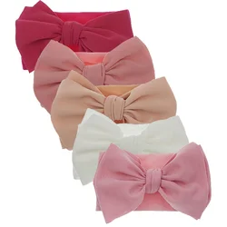 5 Pcs/lot Solid Bow Baby Turban Headband ElasticToddler Nylon Hair Bands Boy Girl Headwraps Handmade Hairbands Headpiece