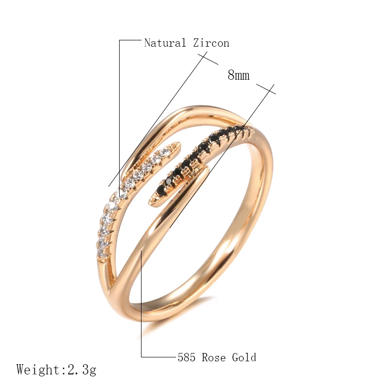 Fashion Crossover Rings for Women 585 Rose Gold Individual Design Luxury Natural Zircon Ring Korea INS Trend Sparkling Jewelry