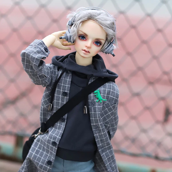 M0335 children handmade toy 1/6 1/3 1/4 uncle Doll clothes BJD/SD doll props Accessories Grey check long shirt jacket 1pcs