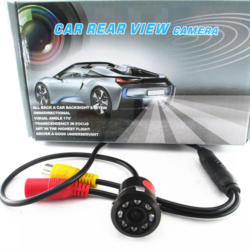 18.5mm Drill Hole Car Parking Backup Reverse Rear View Camera 8 LED Night Vision 170 Degree Mini Waterproof Color CCD Image