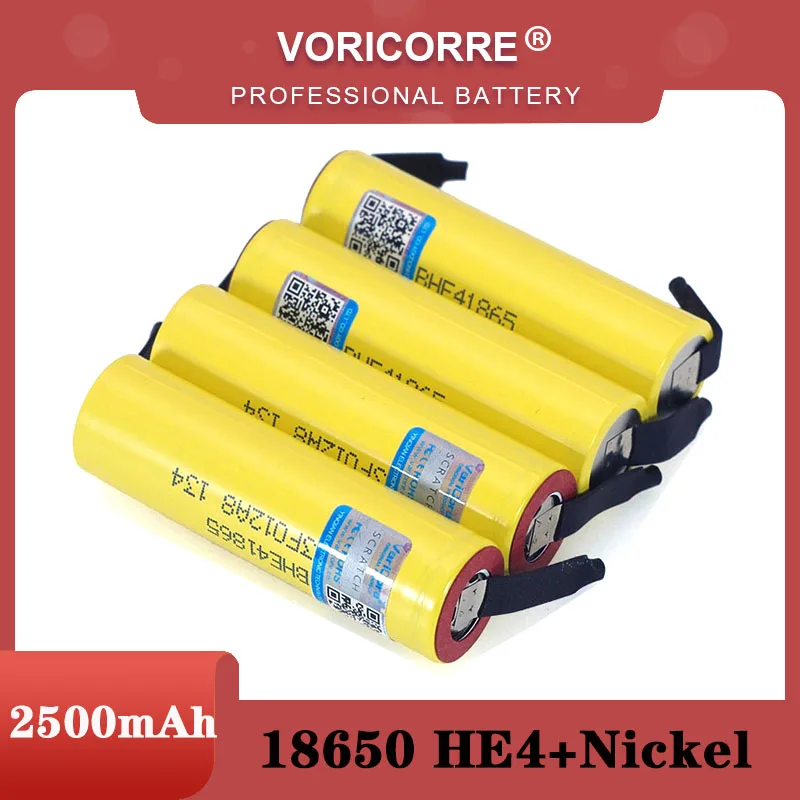 100% New Original HE4 18650 Rechargeable li-lon battery 3.6V 2500mAh Battery 20A 35A discharge + DIY Nickel sheet