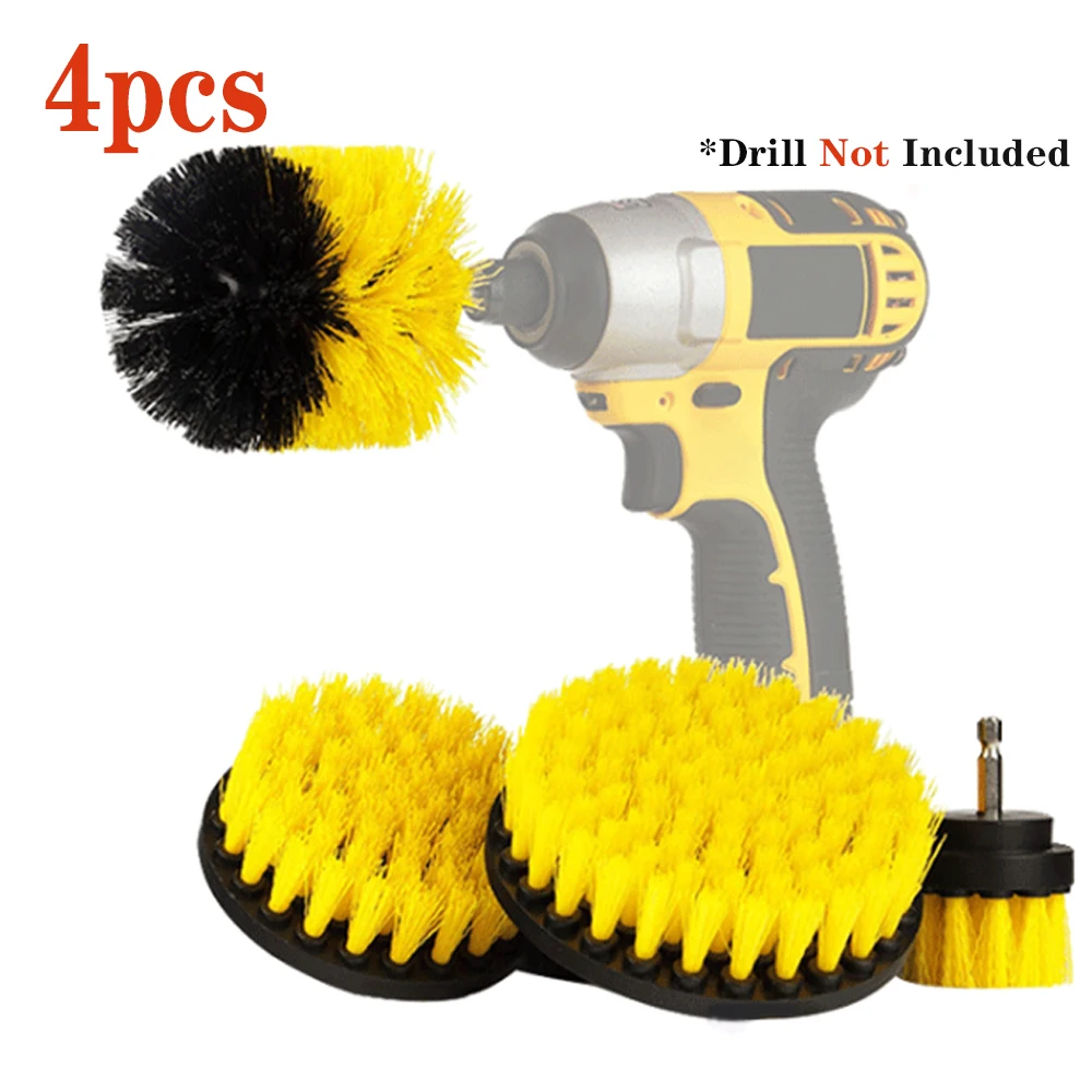 4 PCS Electric Drill Brush Kit Plastic Round Cleaning Brush For Carpet Glass Car Tires Nylon Brushes 2/3.5/4/5''