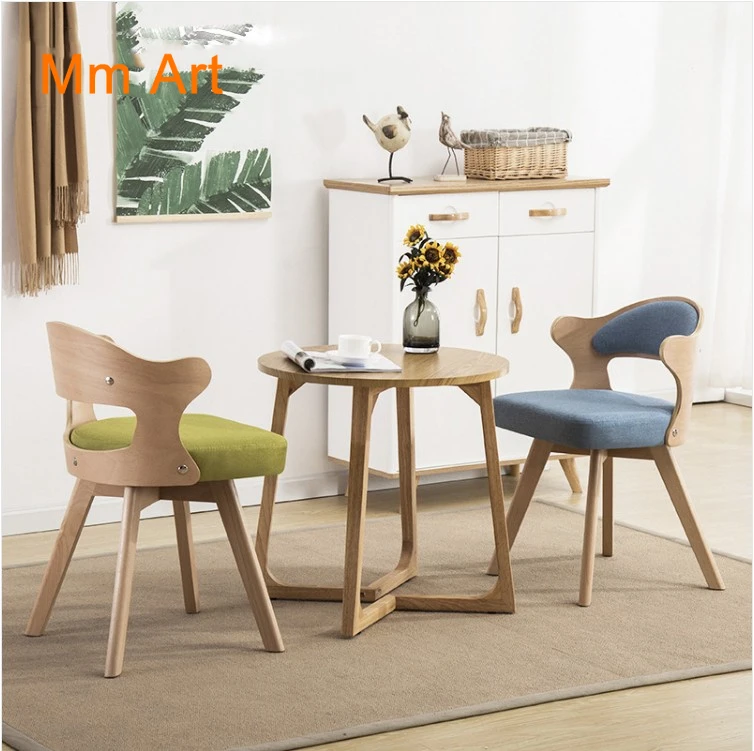 

Nordic Balcony Table and Chair Small Apartment Solid Wood Dining Chair Simple Home Chair