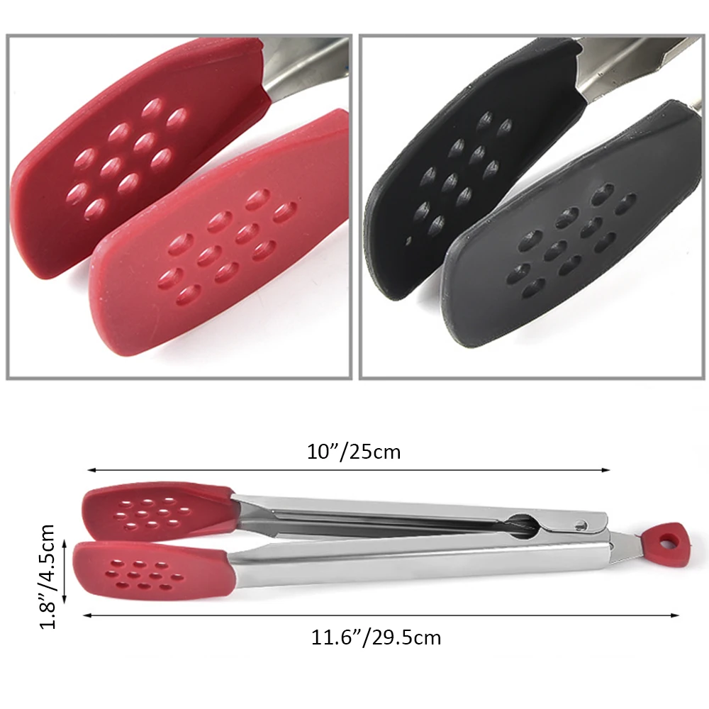 Non-Stick Silicone Steak Tongs Stainless Steel Cake Bread Tong Salad Serving Food Tongs Non-Slip Grilling Cooking Clamp Bbq Tool