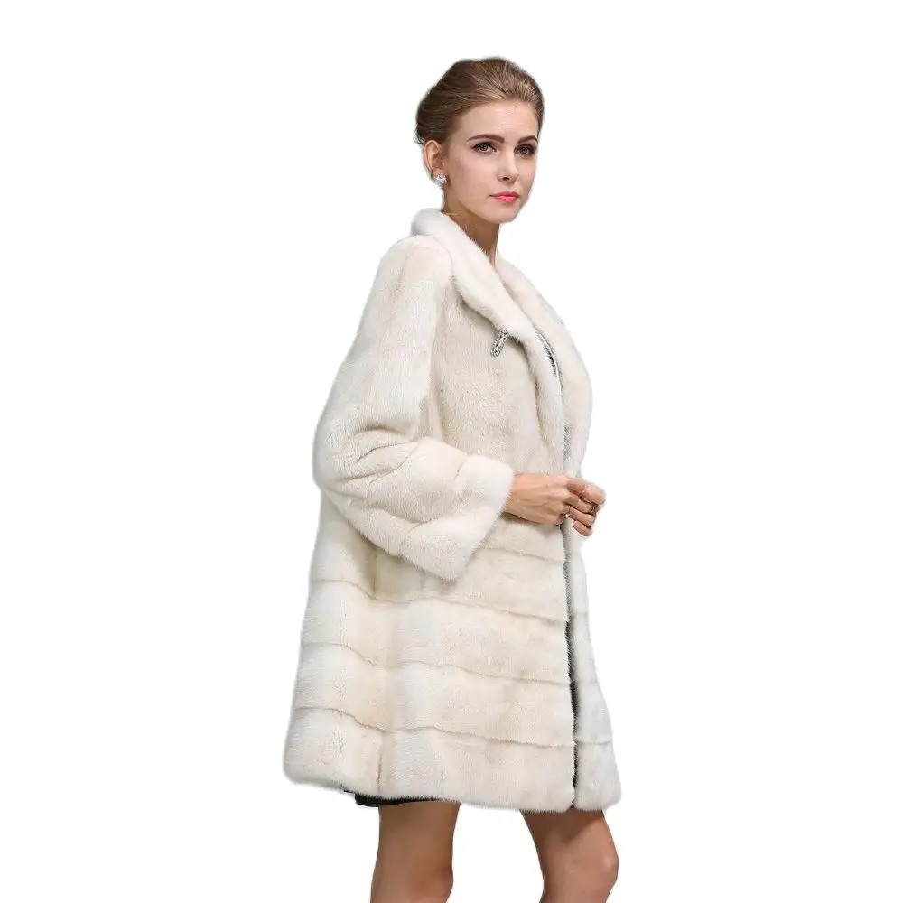 Demure Creamy White Real Fur Coat Ladies Modest Overcoat Mink Fur Fabulous Clothes