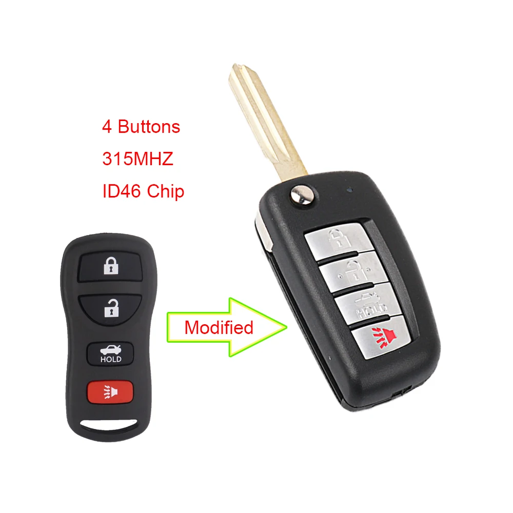 YIQIXIN 315Mhz Modified Folding Smart Control Fob ID46 Chip For Nissan Qashqai Sunny Sylphy Tiida X-Trail Sentr 3/4 Buttons Key