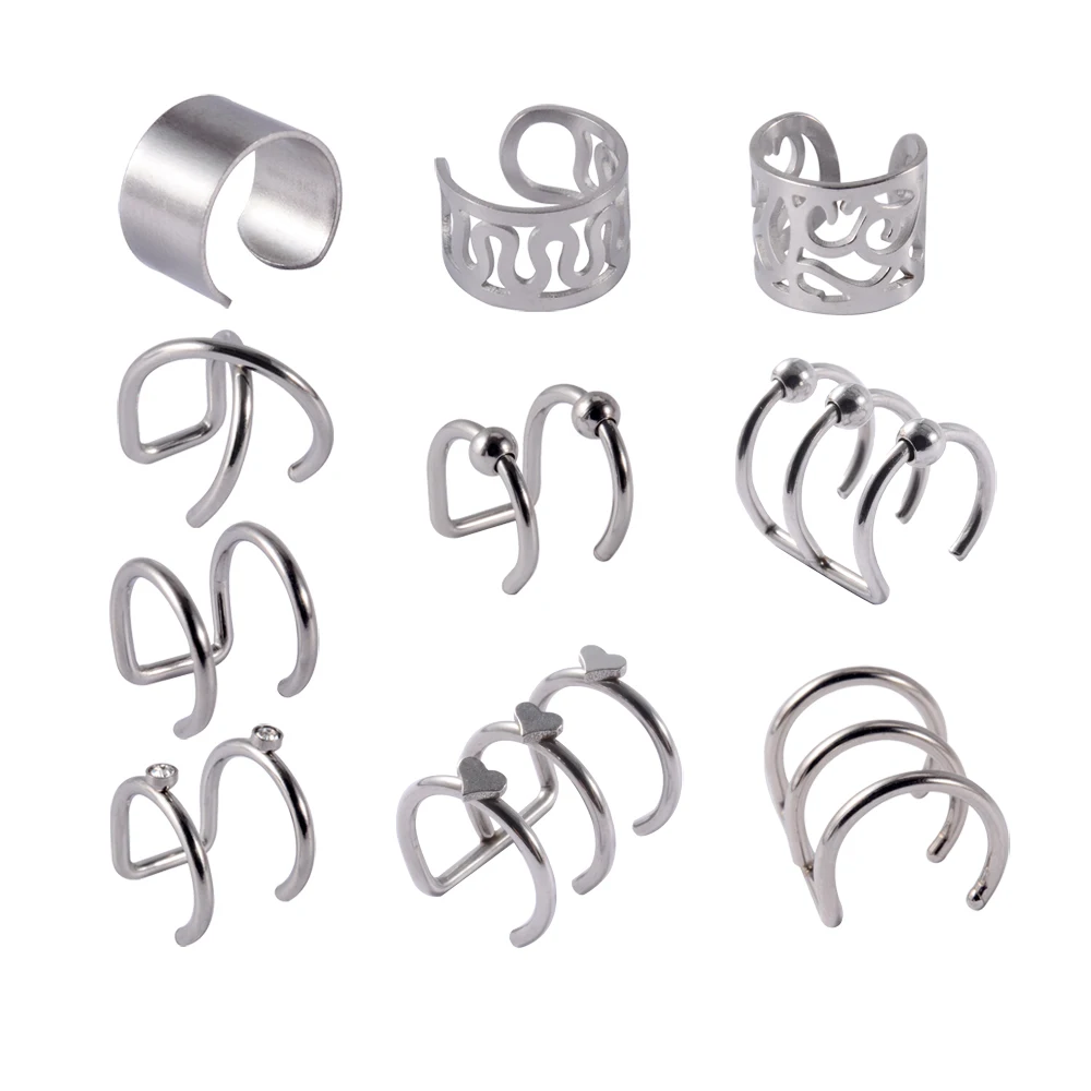 1PC Fashion Stainless Steel Ear Cuffs No-Drill Lip Ring Nose Septum Women Earrings Clip No Piercing Body Piercing Jewelry