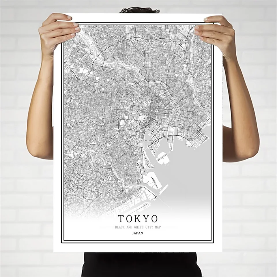 Japan Black and White City Map Poster Nordic Living Room Tokyo Kobe Kyoto Wall Art  Home Decor Canvas Painting Creative gift