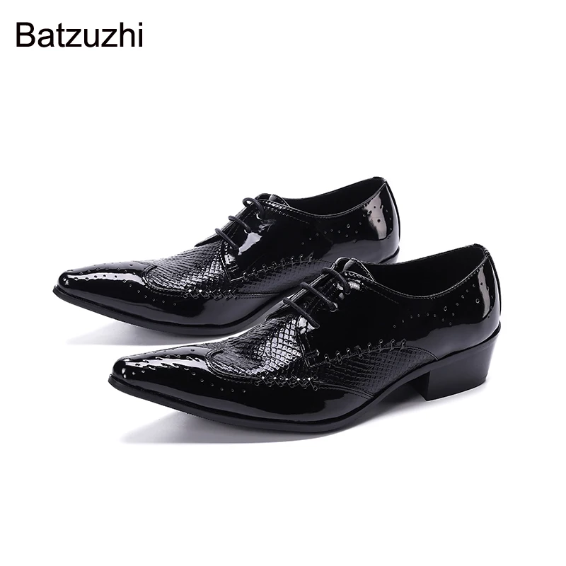 

Batzuzhi Fashion Men's Shoes Pointed Toe Black Genuine Leather Dress Shoes Men Lace-up Low Heels Men's Business & Party Shoes