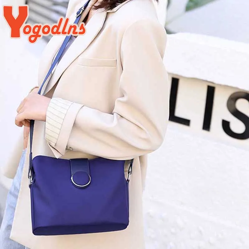 Yogodlns Simple Nylon Shoulder Bag Women Leisure Waterproof Messenger Bag Shopping Lady Handbag Travel Light Small Bag Purse sac