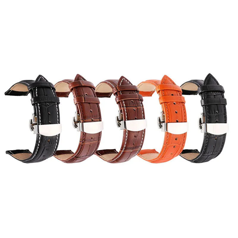 

14 16 18 20 22 24mm Leather Watch Stra Metal Butterfly Buckle Watch Band for Universal Watch Bracelet Accessories with Tool