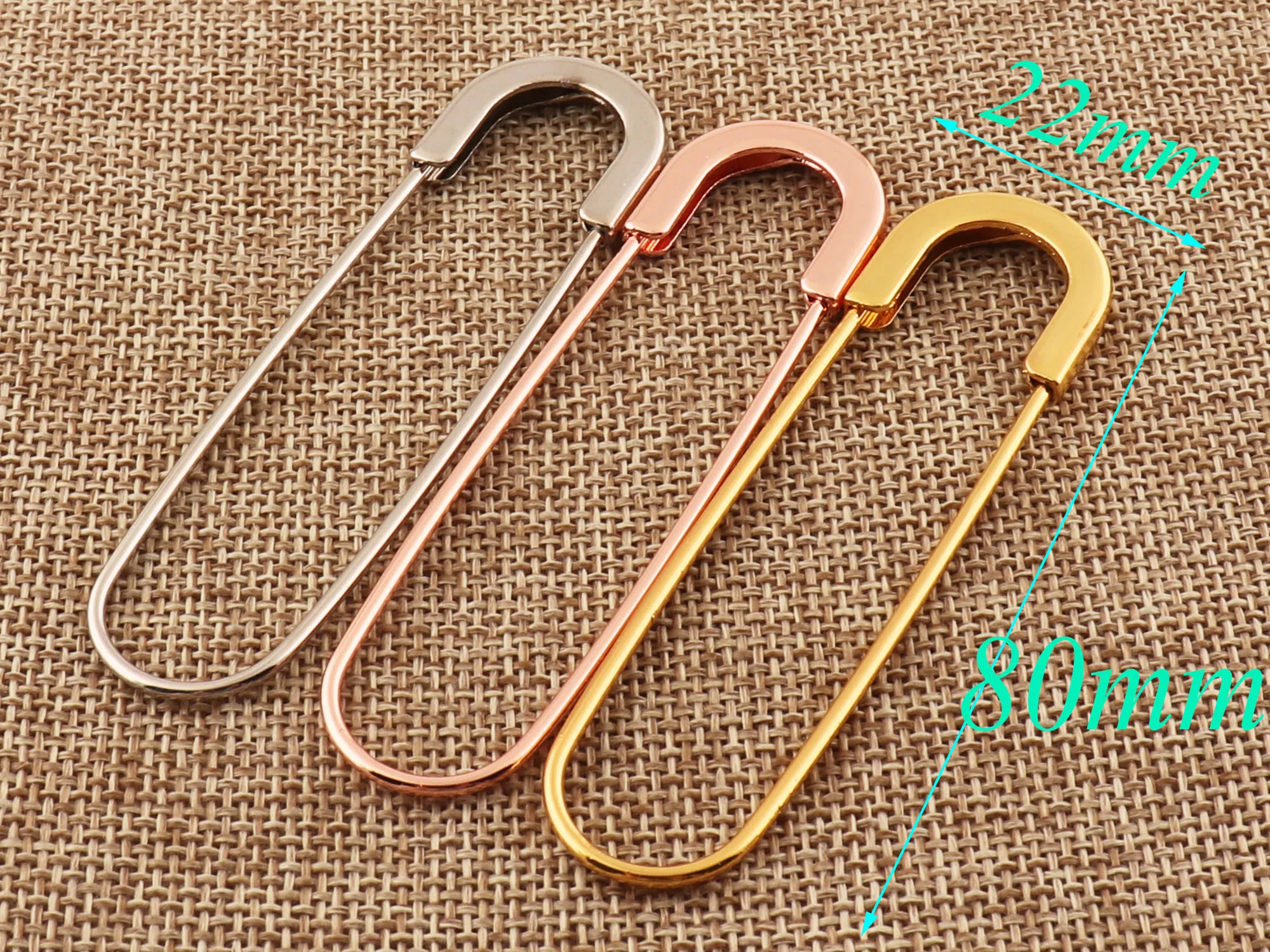 8 PCS Large Rose Gold/Silver/Gold Safety Pins,80MM Craft Safety Pins Brooch Stitch Markers,Metal Safety Pins Loops Charms