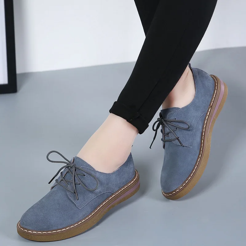 2019 Spring women flats shoes women sneakers leather suede lace up boat shoes round toe flats moccasins oxford for women