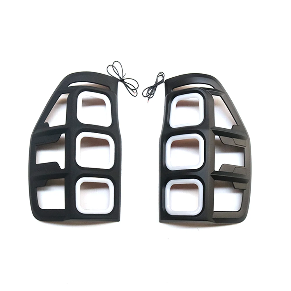 ABS Matte Black Taillight Cover Decoration Panle Fit  For Ford Ranger T8 T7 T6 2012-2020 Rear Lamps Cover With LED