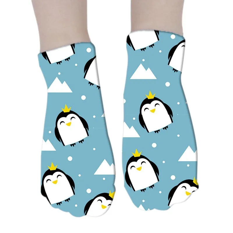 Calcetines cortos con dibujos de pingüino en 3D para mujer, medias divertidas Kawaii, regalo colorido e informal