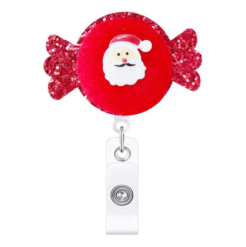 10pcs/lot Christmas Santa Claus Cloth Badge Reel for Nurse Doctor Retractable Brooches Clips Name Card Holders