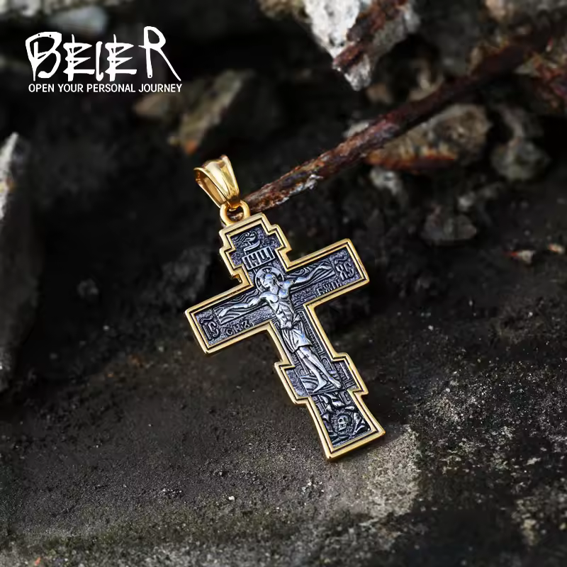 Мужской кулон Beier Jesus Cross из нержавеющей стали в виде креста Иисуса, православный, на цепочке, ювелирное украшение LLBP8-210P