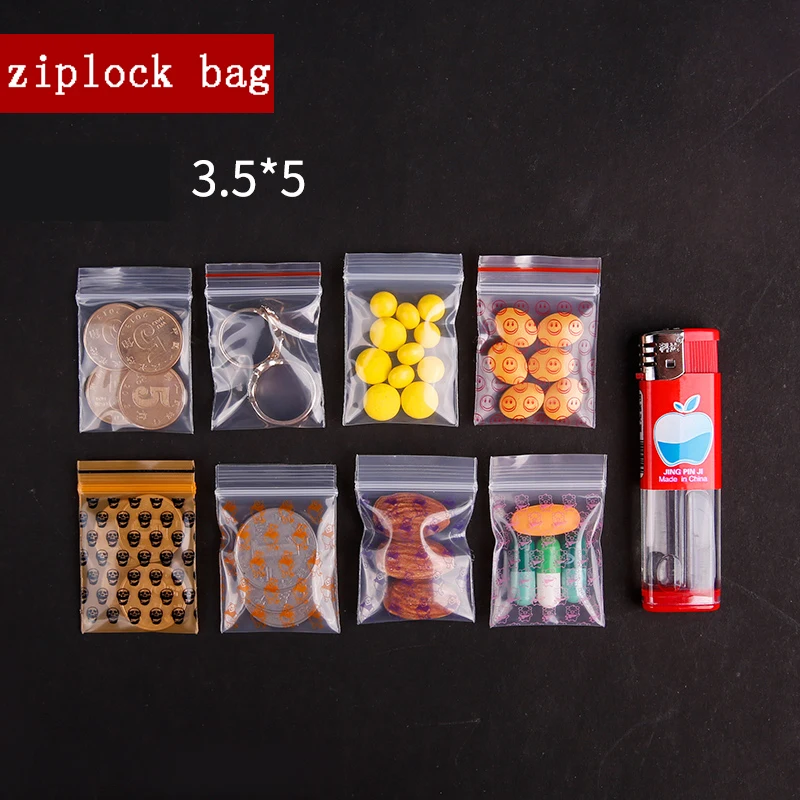 Mini Cute Cheaper Plastic Zipper Print Bags, Ziplock Packaging Pouches Jewelry Candy Pill Pack 3.5x5cm  Thick 0.24mm