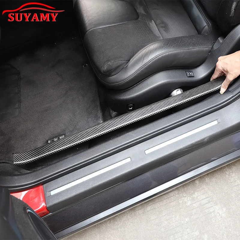 Real Carbon Fiber Car Inner Sill Scuff Anti Scratch Protection Sticker Auto Styling Accessories For Nissan GTR R35 2008-2016