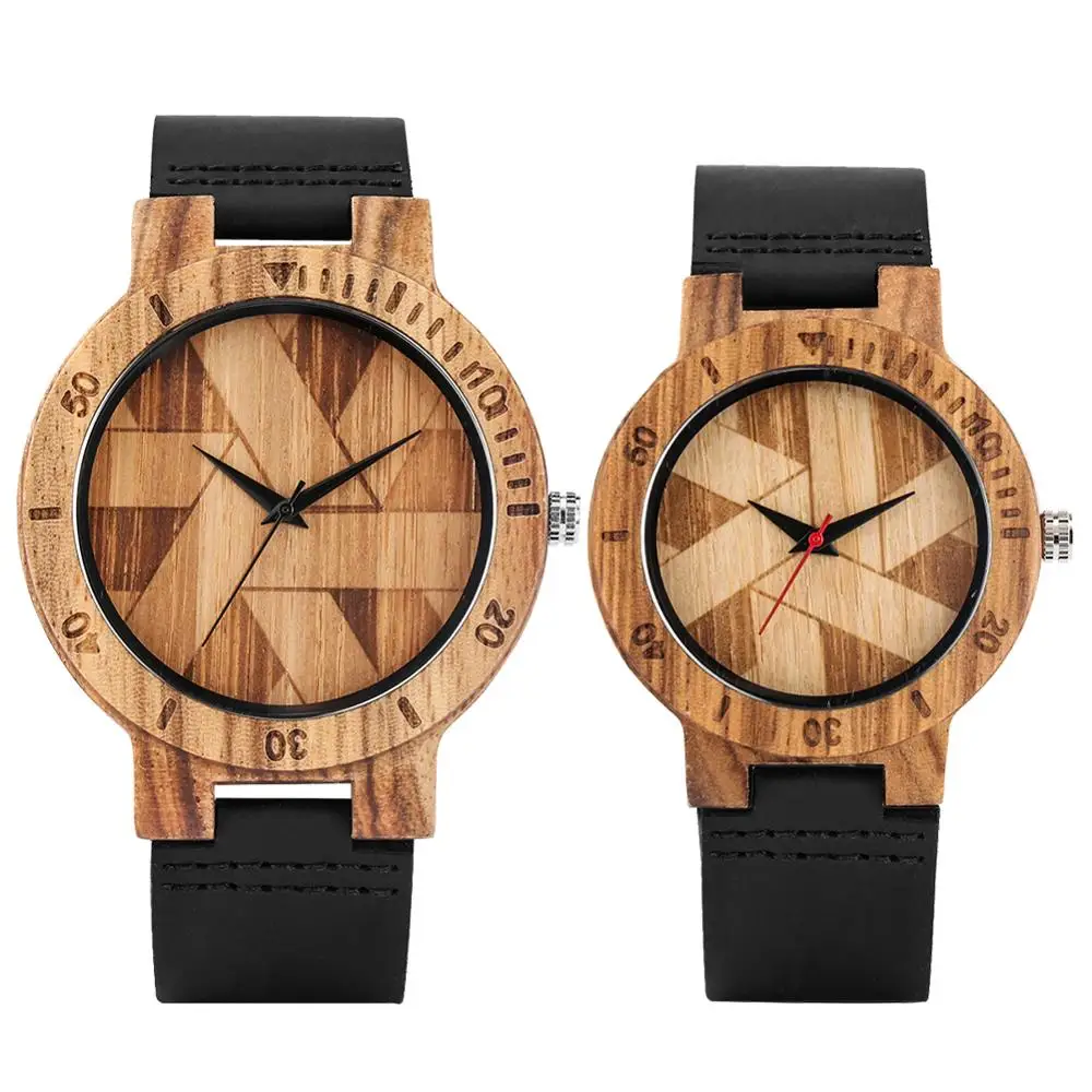 Couple Watch Unique Irregular Geometric Cut Design Men\'s Wooden Quartz Watches Women Dress Clock Retro Wristwatch Relojes Hombre