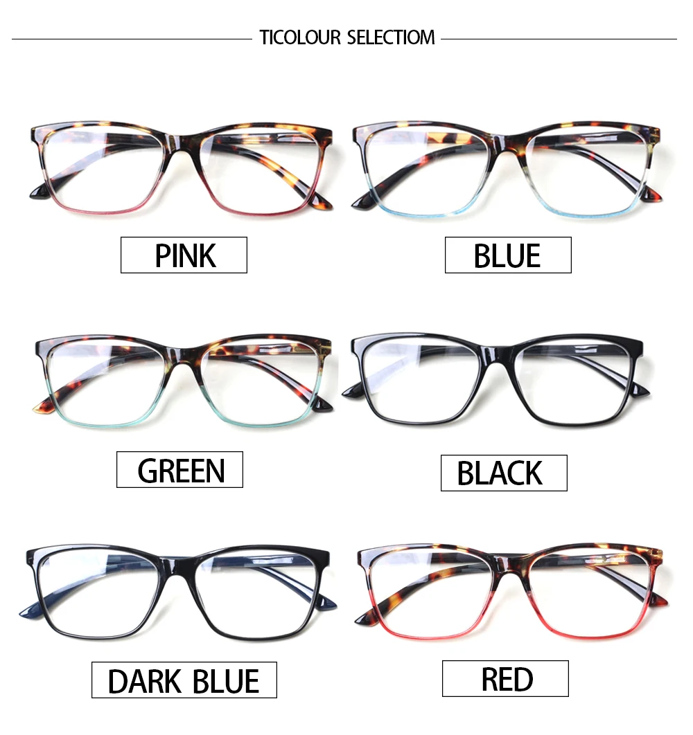 Stylish Rectangular Reading Glasses Spring Hinge Men Women HD Eyeglasses Diopter +0- -+600