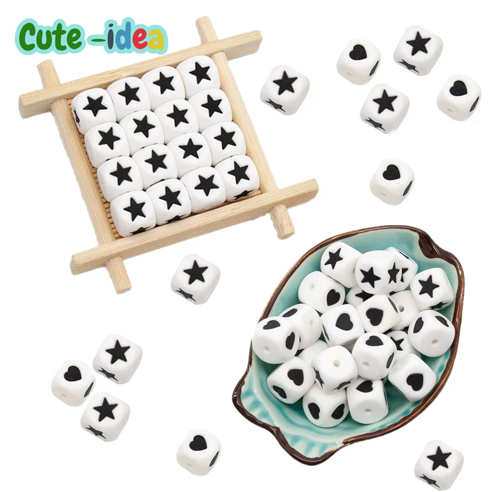 

Cute-idea 20pcs heart&star Silicone Beads BPA Free Teething Baby Nursing Chew Teether Toys Food Grade Pacifier Necklace DIY