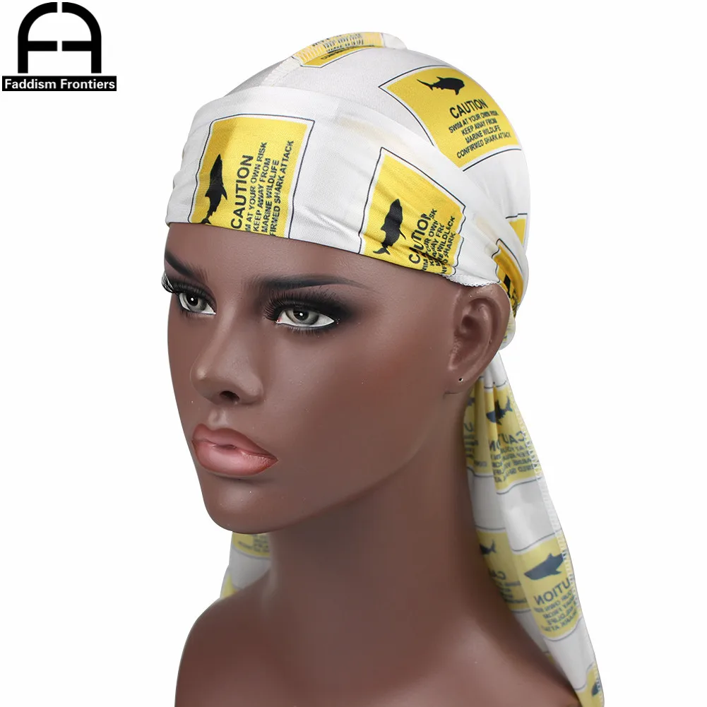 Unisex Men Silk Durag Caution Risk of Drowning Print Silky Durags Bandanas for Men Headwrap Turban Hat Wave Do DuRag