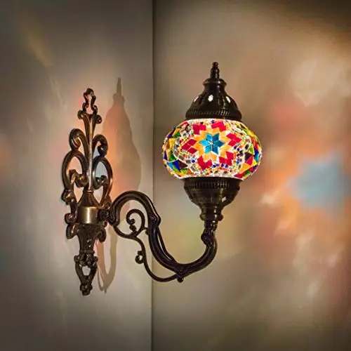 

(31 Models) Handmade Wall Lamp Mosaic Shade, 2019 Stunning 16.5 "Height-4.5" Globe, english Moroccan Glass Lantern Arabian Bed