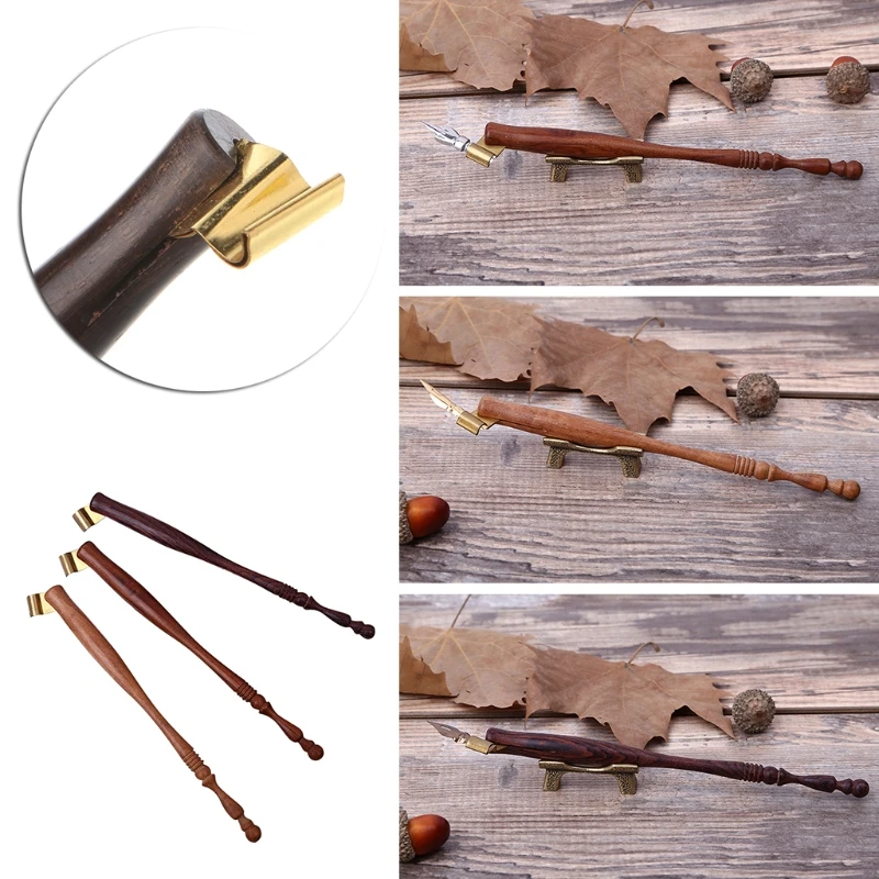 1pc Reusable Calligraphy Dip Pen Nib Holder with Adjustable Metal Flange Classic Retro English Oblique Calligraphy Dip Pen