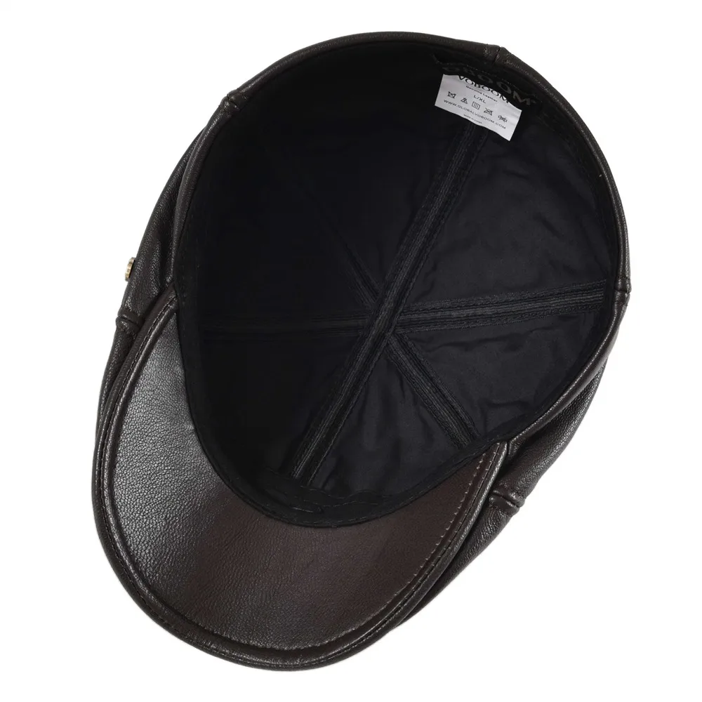 VOBOOM Leather Flat Cap Men Fall Winter Cabbies Hat Coffee Brown Ivy Caps Soft Smooth Textured Hats 154