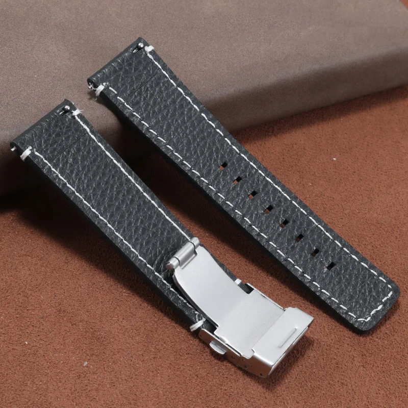 Lychee Pattern Strap ReplacesTissot Casio Huawei GT Genuine Leather Watchband 20mm 22mm Black Blue Green