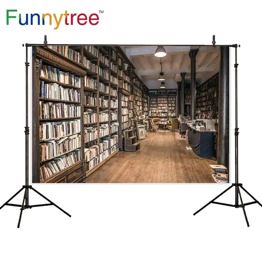 Funnytree bookshelf graduation back to school photo backdrop studio wood wallpaper banner background photozone photography props