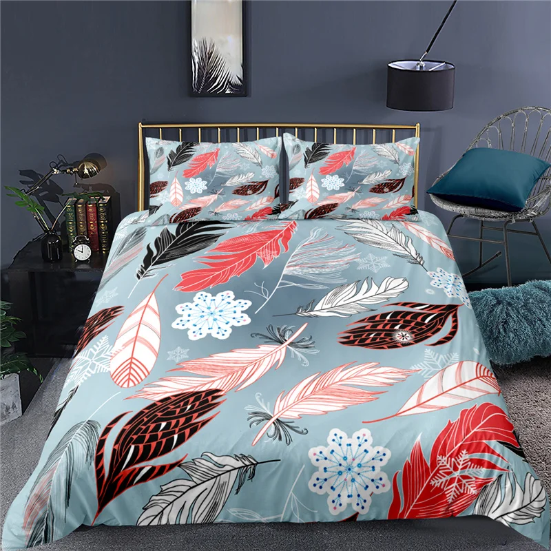 

Home Textile Luxury 3D Feather Print 2/3Pcs Comfortable Duvet Cover Pillowcase Bedding Sets Single Queen and King EU/US/AU Size