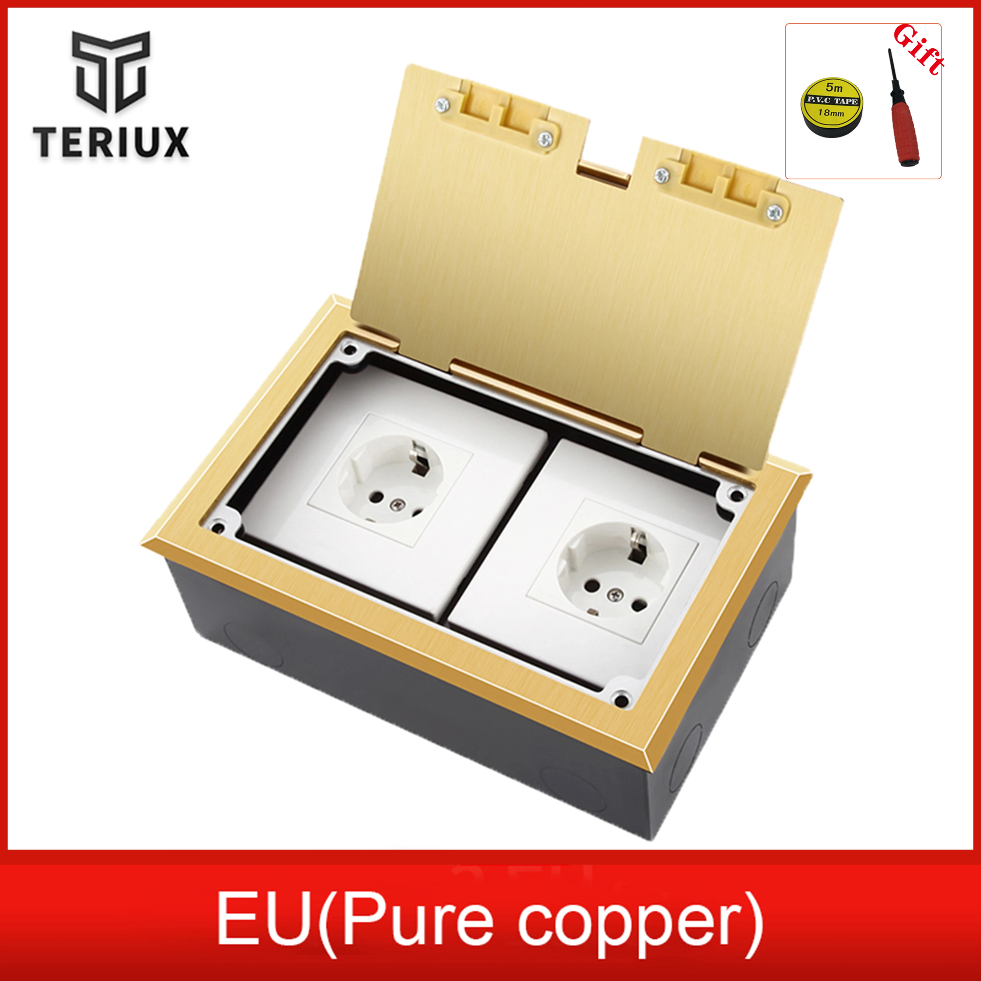 

Factory sale golden pure copper socket multi plug outlets recessed floor socket 250v manufacturer built in socket