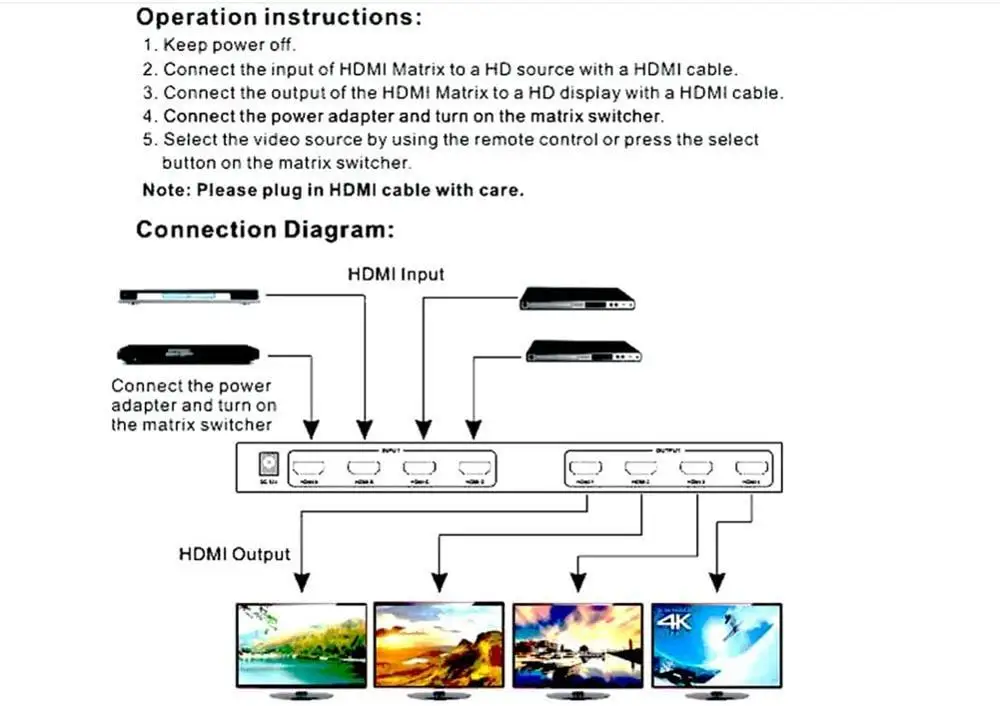 Comutador matricial hdmi, 4k, 4x4 com controle remoto, conversor divisor hdmi v1.4 suporte 4k * 2k 3d 1080p